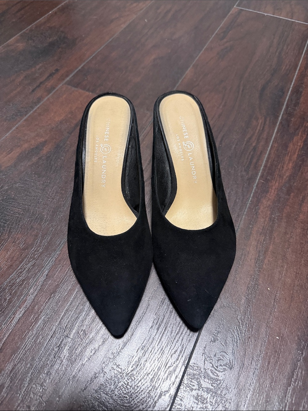 Chinese Laundry Black Pointed Suede Slip-On Mules